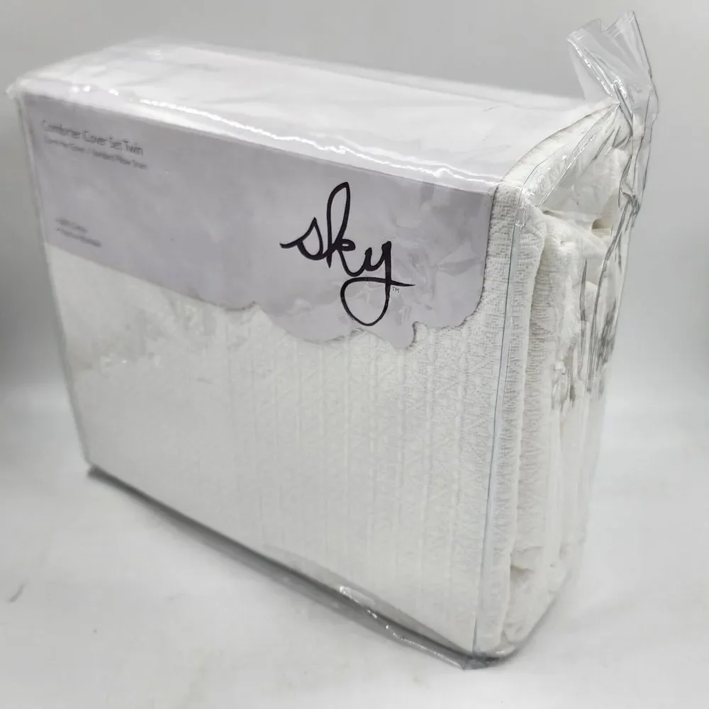 Sky Woven Lattice Duvet Set Twin Size Comforter Standard Pillow Sham White~ - Picture 6 of 13